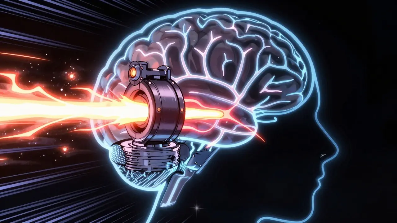 Glowing brain silhouette with mechanical brakes stopping signals