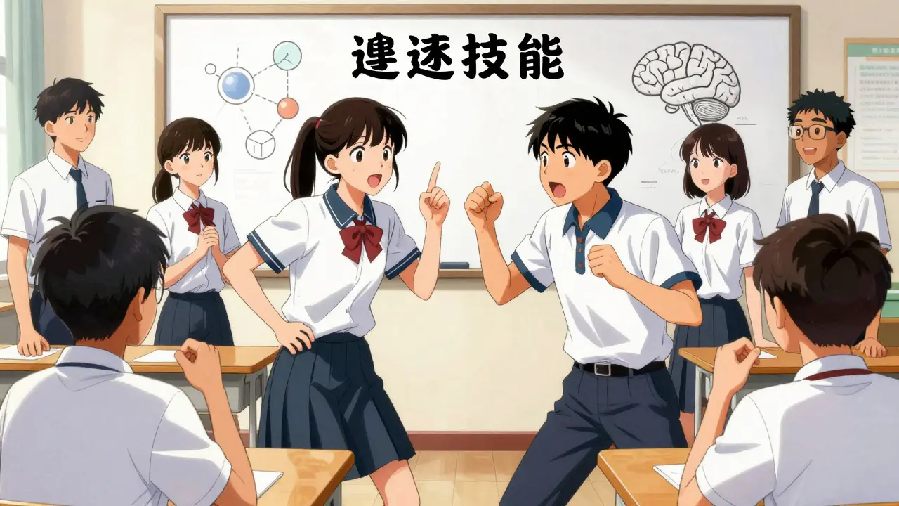 Middle school students practicing refusal skills in a classroom